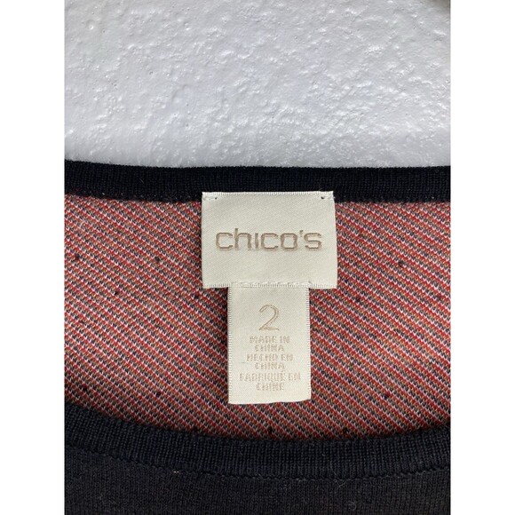 Chicos Sweater Womens Size 2 Black Floral Bell Sleeves Tassels Scoop Neck Cotton - Picture 6 of 8